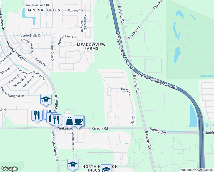 map of restaurants, bars, coffee shops, grocery stores, and more near 18743 North Young Elm Circle in Houston