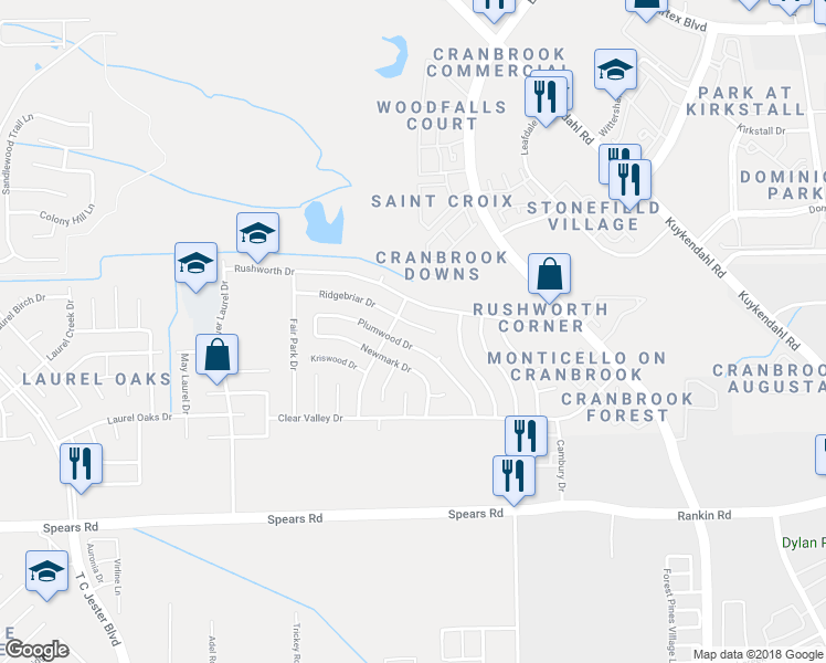 map of restaurants, bars, coffee shops, grocery stores, and more near 1531 Ridgebriar Drive in Houston