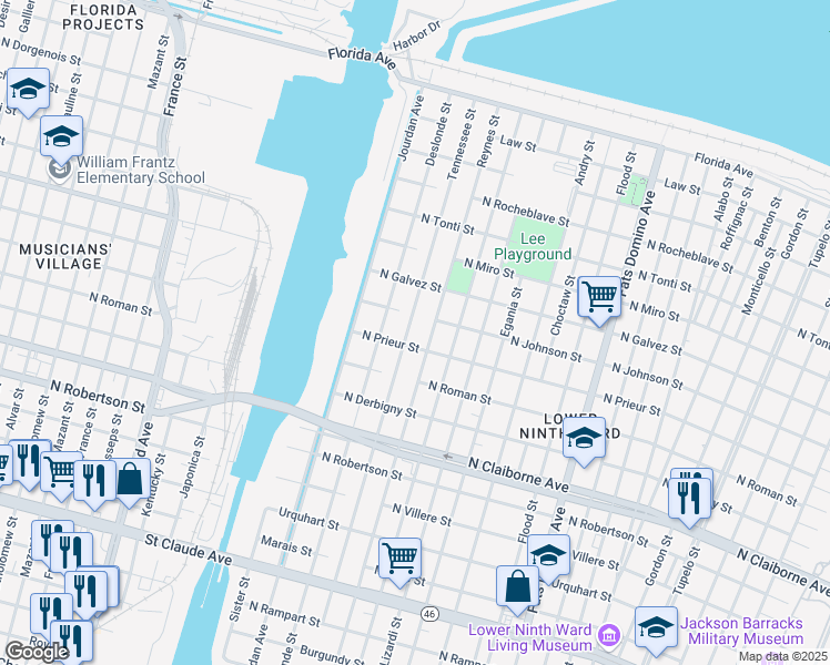 map of restaurants, bars, coffee shops, grocery stores, and more near 1919 Tennessee Street in New Orleans