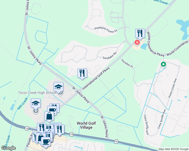 map of restaurants, bars, coffee shops, grocery stores, and more near 125 Legendary Drive in St. Augustine