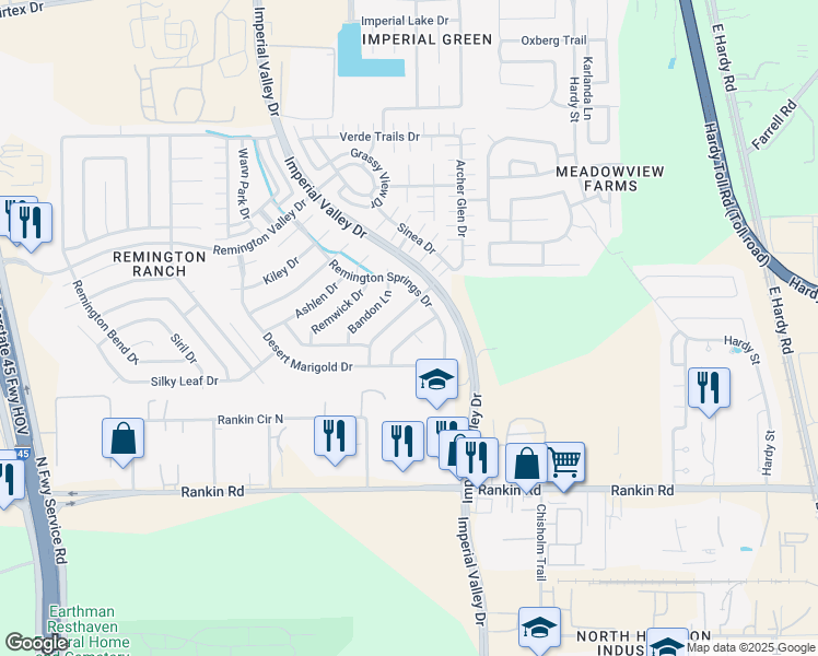 map of restaurants, bars, coffee shops, grocery stores, and more near 803 Sun Lodge Drive in Houston