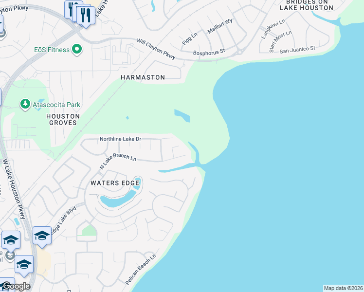 map of restaurants, bars, coffee shops, grocery stores, and more near 14116 Lake Orange Court in Houston