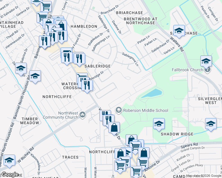 map of restaurants, bars, coffee shops, grocery stores, and more near 4214 Southchase Lane in Houston