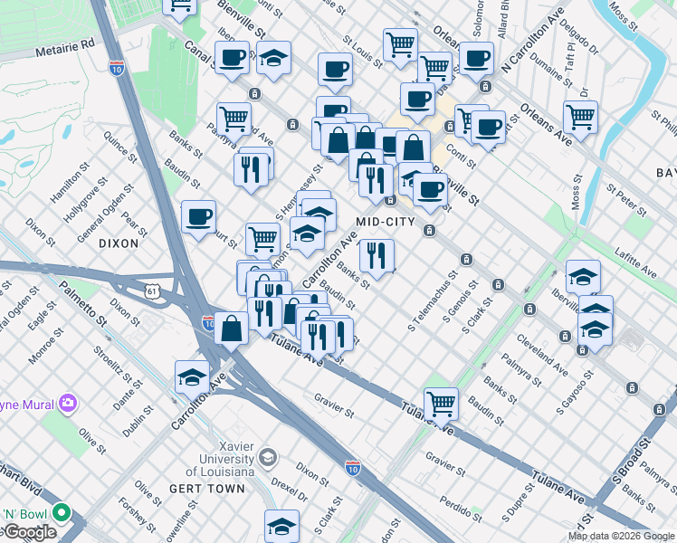 map of restaurants, bars, coffee shops, grocery stores, and more near in New Orleans