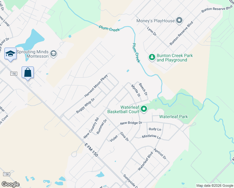 map of restaurants, bars, coffee shops, grocery stores, and more near 581 New Country Road in Kyle