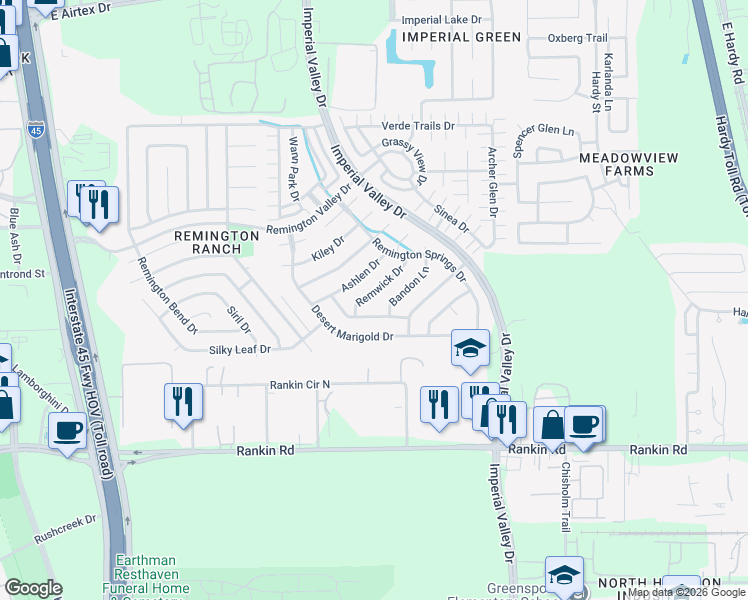 map of restaurants, bars, coffee shops, grocery stores, and more near 710 Remwick Drive in Houston