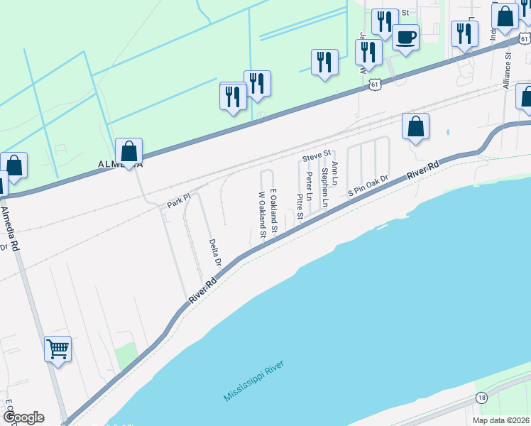 map of restaurants, bars, coffee shops, grocery stores, and more near 240 West Oakland Street in Saint Rose