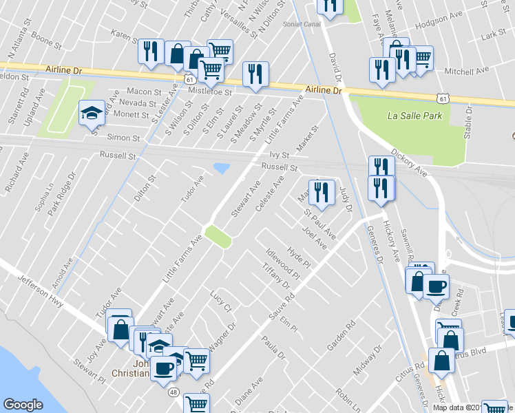 map of restaurants, bars, coffee shops, grocery stores, and more near 716 Celeste Avenue in New Orleans
