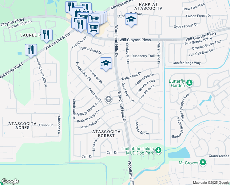 map of restaurants, bars, coffee shops, grocery stores, and more near 3910 Timber Rail Drive in Humble