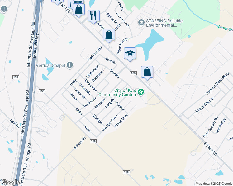 map of restaurants, bars, coffee shops, grocery stores, and more near 220 Langely in Kyle