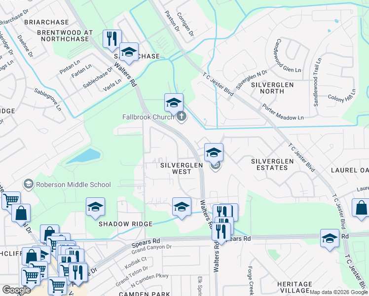 map of restaurants, bars, coffee shops, grocery stores, and more near 12519 Waterfowl Court in Houston