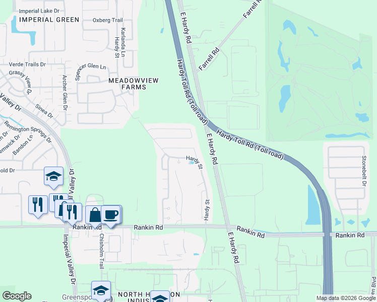 map of restaurants, bars, coffee shops, grocery stores, and more near 1046 Carolina Wren Circle in Houston