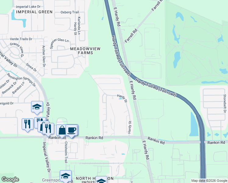 map of restaurants, bars, coffee shops, grocery stores, and more near 1046 Carolina Wren Circle in Houston