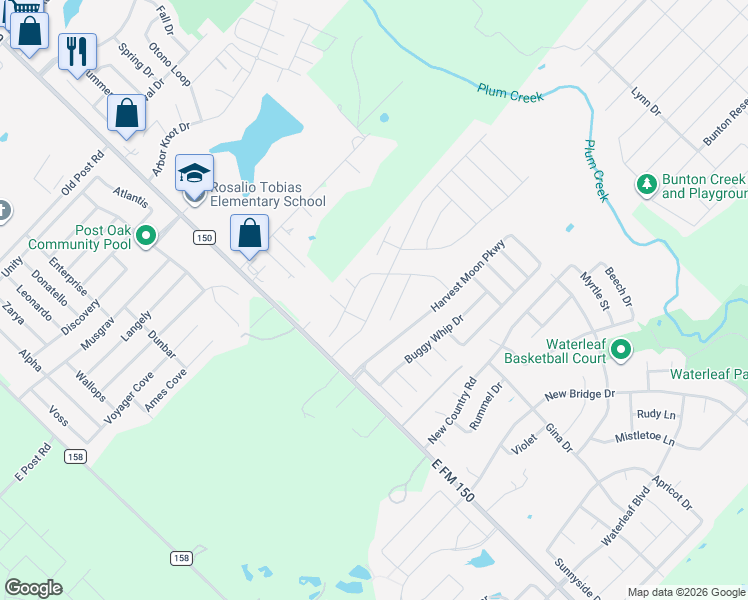 map of restaurants, bars, coffee shops, grocery stores, and more near 247 Harvest Moon Parkway in Kyle