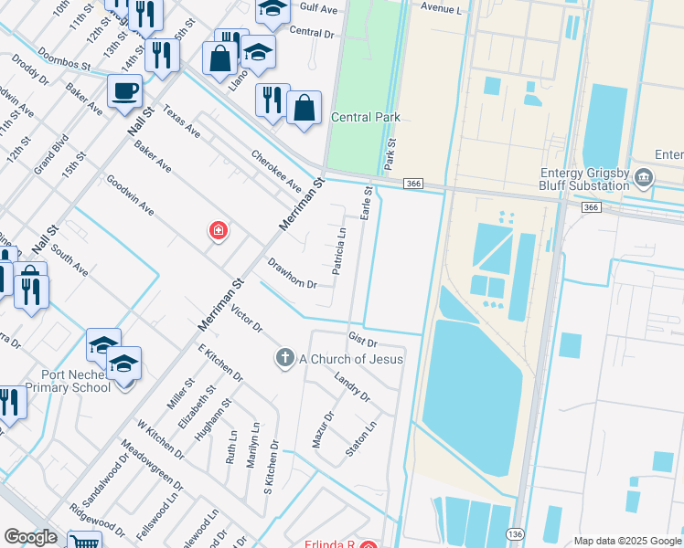 map of restaurants, bars, coffee shops, grocery stores, and more near 2313 Patricia Ln in Port Neches