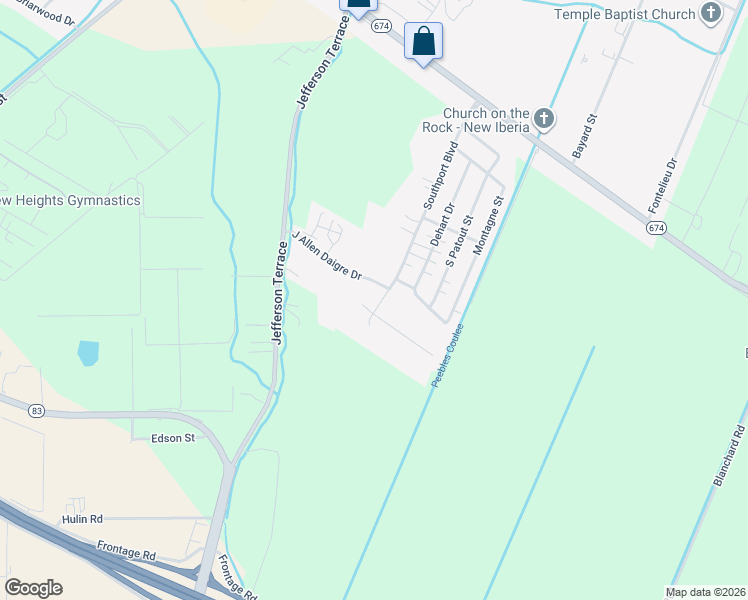 map of restaurants, bars, coffee shops, grocery stores, and more near 1701 Southport Boulevard in New Iberia