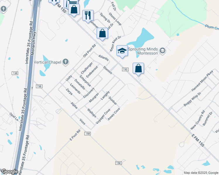 map of restaurants, bars, coffee shops, grocery stores, and more near 220 Langely in Kyle