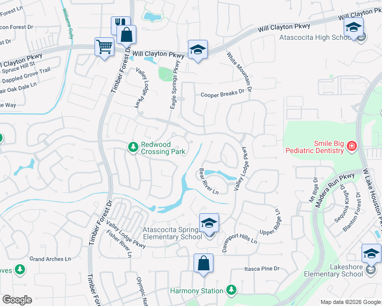 map of restaurants, bars, coffee shops, grocery stores, and more near 17614 Fossil Ridge Lane in Humble