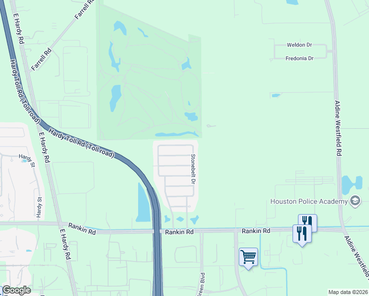 map of restaurants, bars, coffee shops, grocery stores, and more near 1518 Lochstone Drive in Houston
