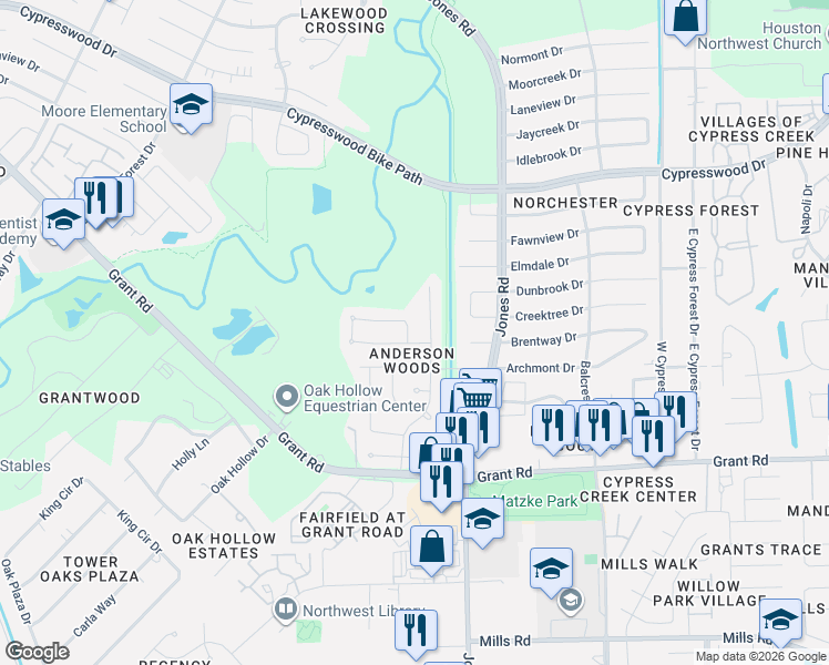 map of restaurants, bars, coffee shops, grocery stores, and more near 11122 Timbertree Lane in Houston
