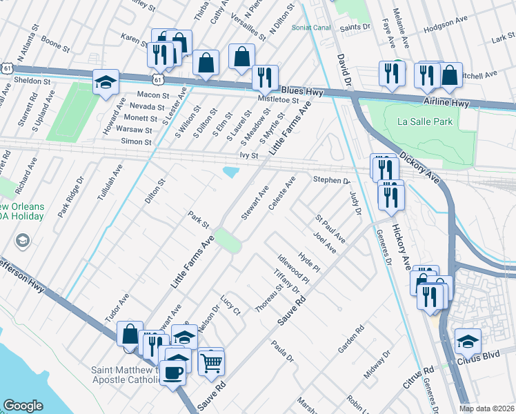 map of restaurants, bars, coffee shops, grocery stores, and more near 716 Celeste Avenue in New Orleans