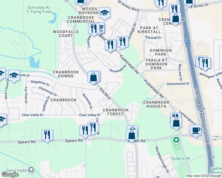 map of restaurants, bars, coffee shops, grocery stores, and more near 14000 Ella Boulevard in Houston