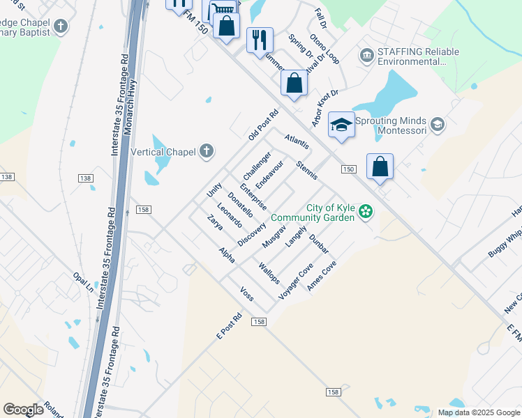 map of restaurants, bars, coffee shops, grocery stores, and more near 209 Enterprise in Kyle