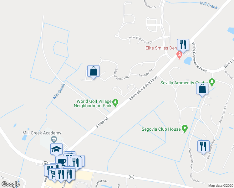 map of restaurants, bars, coffee shops, grocery stores, and more near 145 Legendary Drive in St. Augustine