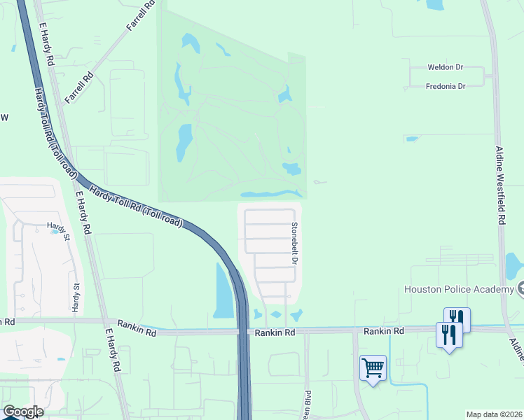 map of restaurants, bars, coffee shops, grocery stores, and more near 1430 Lochstone Drive in Houston