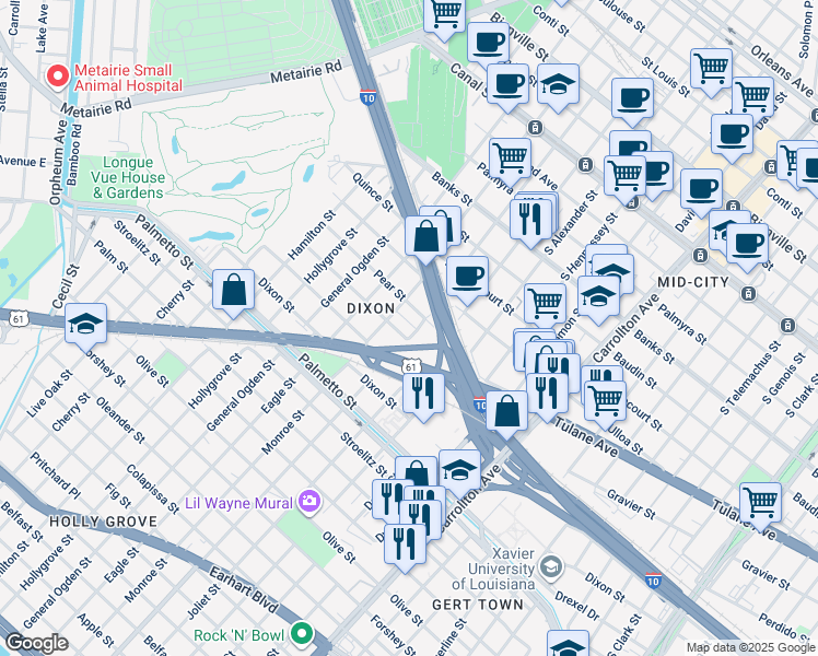 map of restaurants, bars, coffee shops, grocery stores, and more near 8608 Marks Street in New Orleans