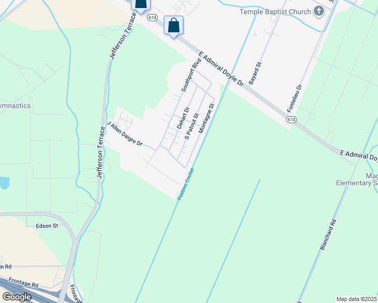 map of restaurants, bars, coffee shops, grocery stores, and more near 1538a Montagne Street in New Iberia