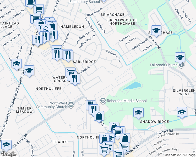 map of restaurants, bars, coffee shops, grocery stores, and more near 4214 Southchase Lane in Houston