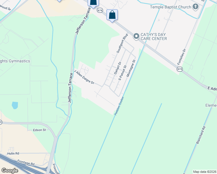 map of restaurants, bars, coffee shops, grocery stores, and more near 1534-1562 McDade Street in New Iberia