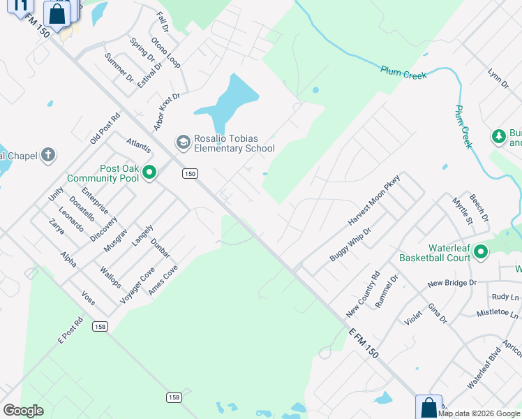 map of restaurants, bars, coffee shops, grocery stores, and more near 1451 Ranch to Market Road 150 in Kyle