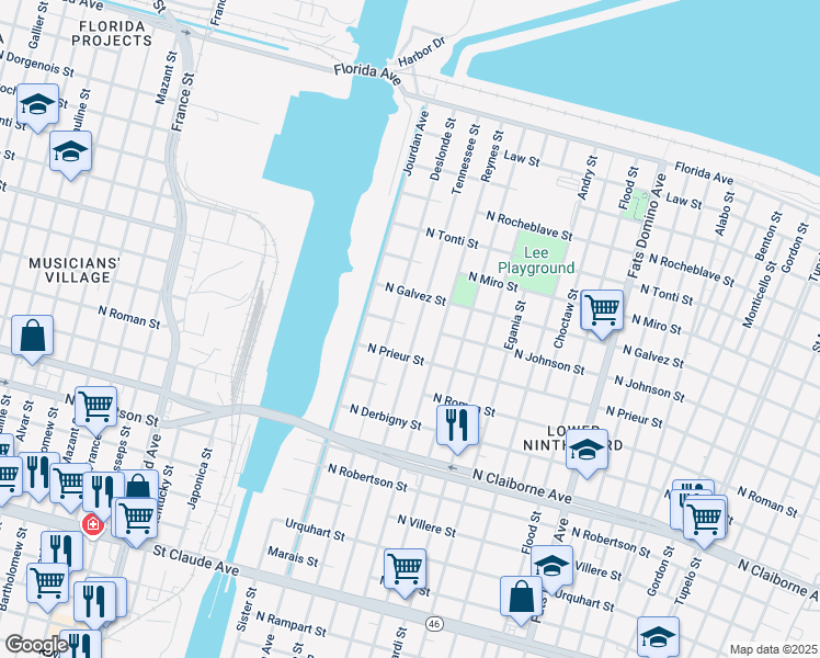 map of restaurants, bars, coffee shops, grocery stores, and more near 1944 Tennessee Street in New Orleans