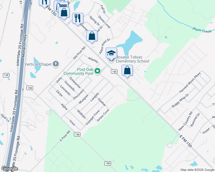 map of restaurants, bars, coffee shops, grocery stores, and more near 260 Goddard in Kyle