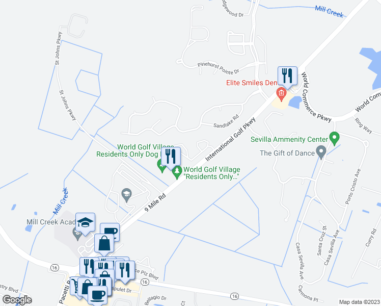 map of restaurants, bars, coffee shops, grocery stores, and more near 300 Ryder Cup Circle in St. Augustine