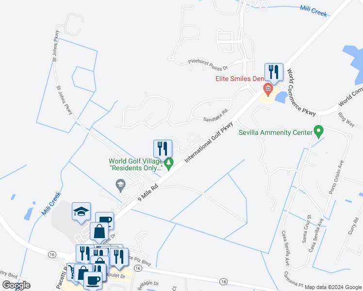 map of restaurants, bars, coffee shops, grocery stores, and more near 125 Legendary Drive in St. Augustine