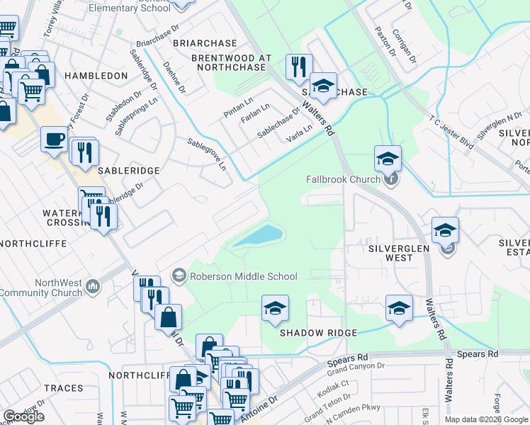 map of restaurants, bars, coffee shops, grocery stores, and more near Christmas Tree Lane in Houston