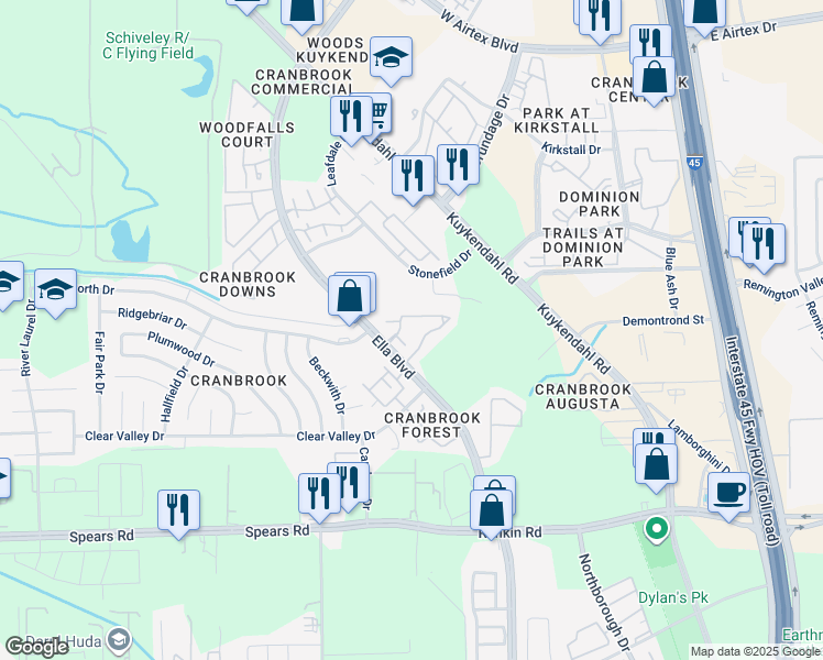 map of restaurants, bars, coffee shops, grocery stores, and more near 14000 Ella Boulevard in Houston