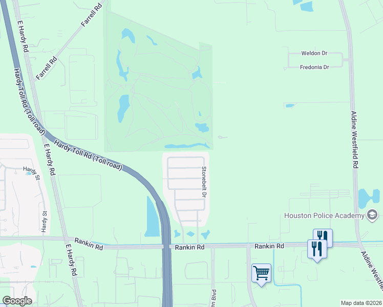map of restaurants, bars, coffee shops, grocery stores, and more near 1518 Lochstone Drive in Houston
