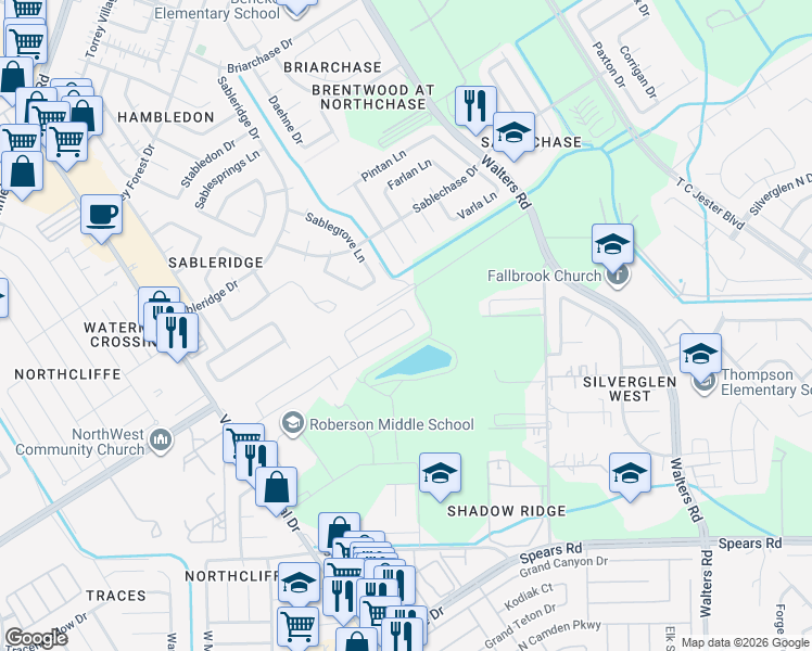 map of restaurants, bars, coffee shops, grocery stores, and more near Christmas Tree Lane in Houston