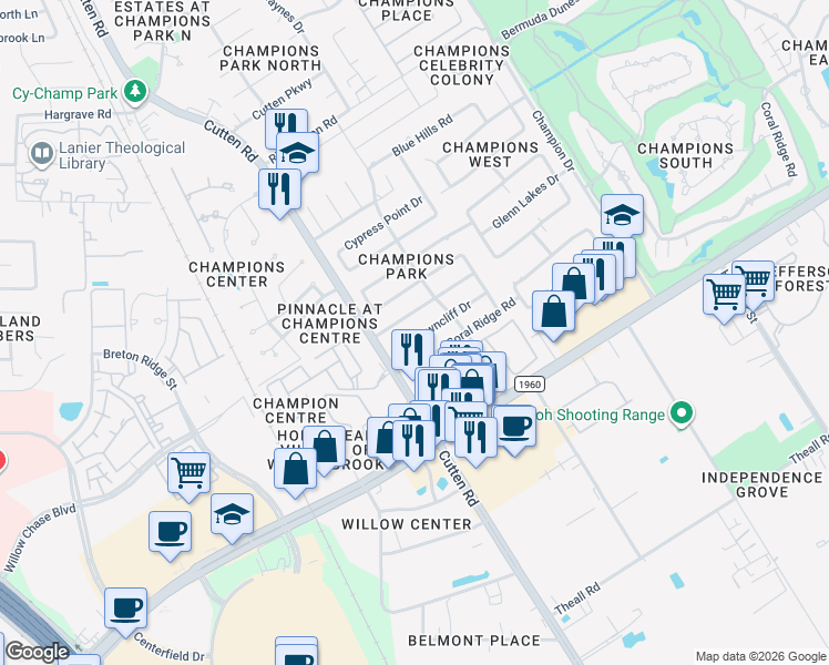 map of restaurants, bars, coffee shops, grocery stores, and more near 6919 Fawncliff Drive in Houston