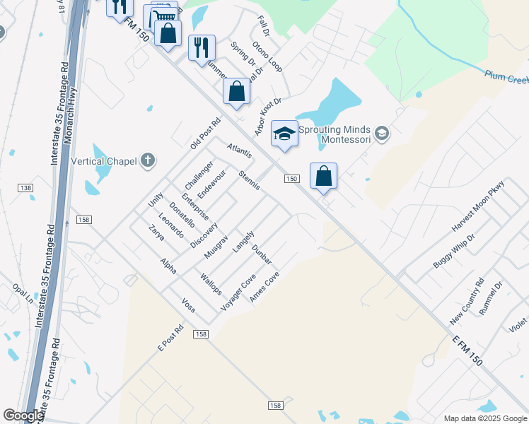 map of restaurants, bars, coffee shops, grocery stores, and more near 160 Langely in Kyle