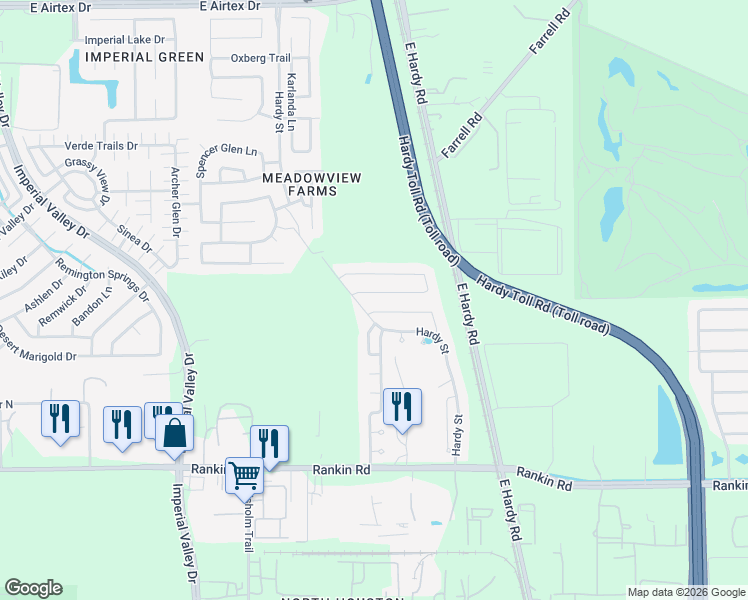map of restaurants, bars, coffee shops, grocery stores, and more near 18743 North Young Elm Circle in Houston