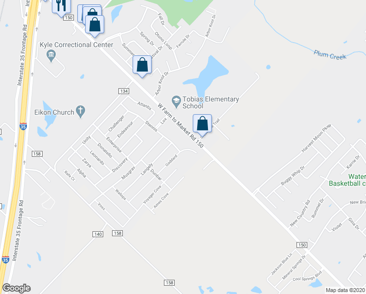 map of restaurants, bars, coffee shops, grocery stores, and more near 196 Goddard in Kyle