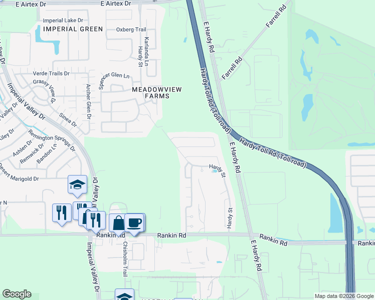 map of restaurants, bars, coffee shops, grocery stores, and more near 18743 North Young Elm Circle in Houston