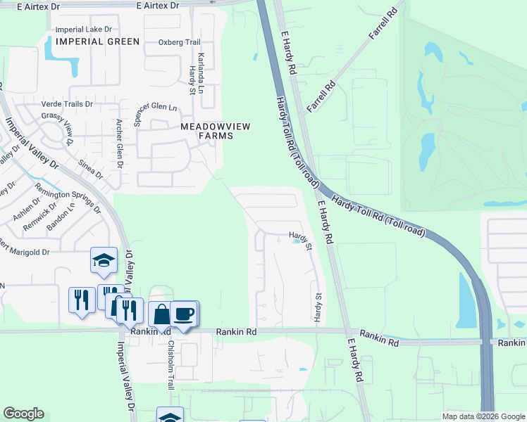 map of restaurants, bars, coffee shops, grocery stores, and more near 1034 Ranch Oak Drive in Houston