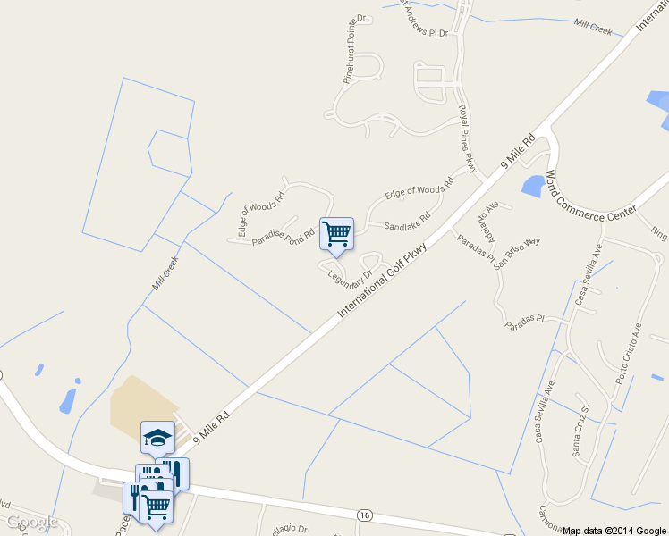 map of restaurants, bars, coffee shops, grocery stores, and more near 320 Ryder Cup Circle in St. Augustine