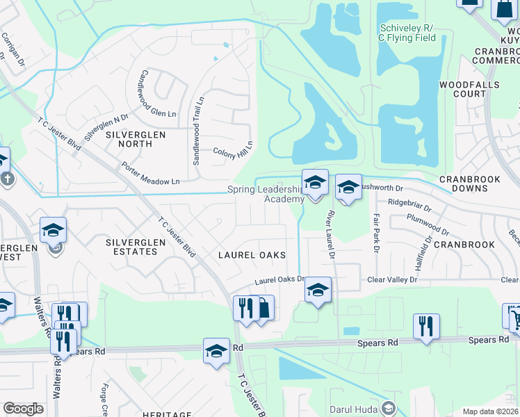 map of restaurants, bars, coffee shops, grocery stores, and more near 12735 Laurel Vale Way in Houston
